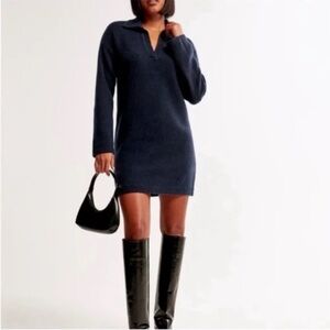 Abercrombie & Fitch Navy Collared Mini Sweater Dress